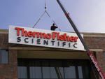 Waltham MA Crane Sign Installation, Building High Rise Crane Install