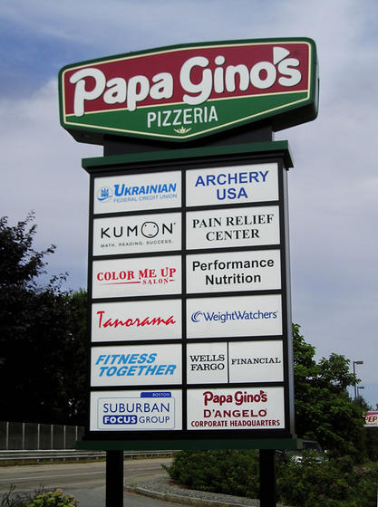 Papa Gino's Pylon Sign, Business Directory Sign, Road Sign